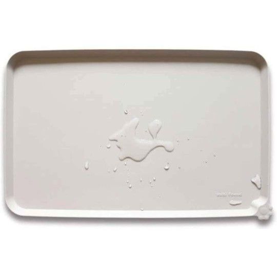 NEW! Silicone Pet Food Mat Tray - Non Slip, Raised Edges, 15x24- Beige, Hoki Found