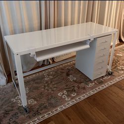 Cb2 White Desk/Console + Pullout Keyboard Tray 
