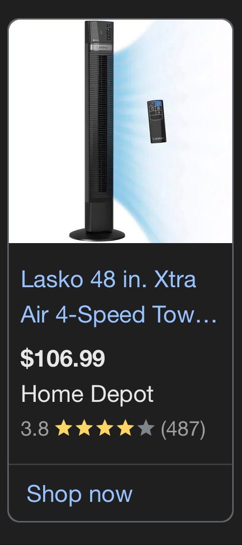 Lasko Xtra Air 48 in. 12-Speed Smart Tower Fan in Gray w/ DC Motor, Works w/ Alexa, Google, Whisper