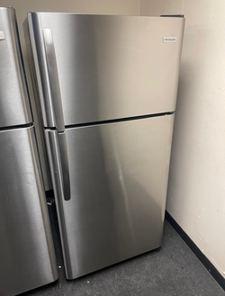 Frigidaire Top Freezer Fridge — Stainless, clean and ready