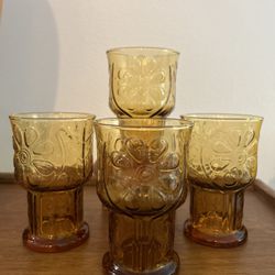 Vintage Libby Country Garden Amber Glasses 