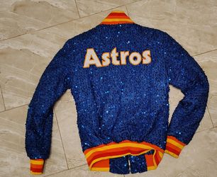 Astros Blue Sequin Lines Jacket zip up xs