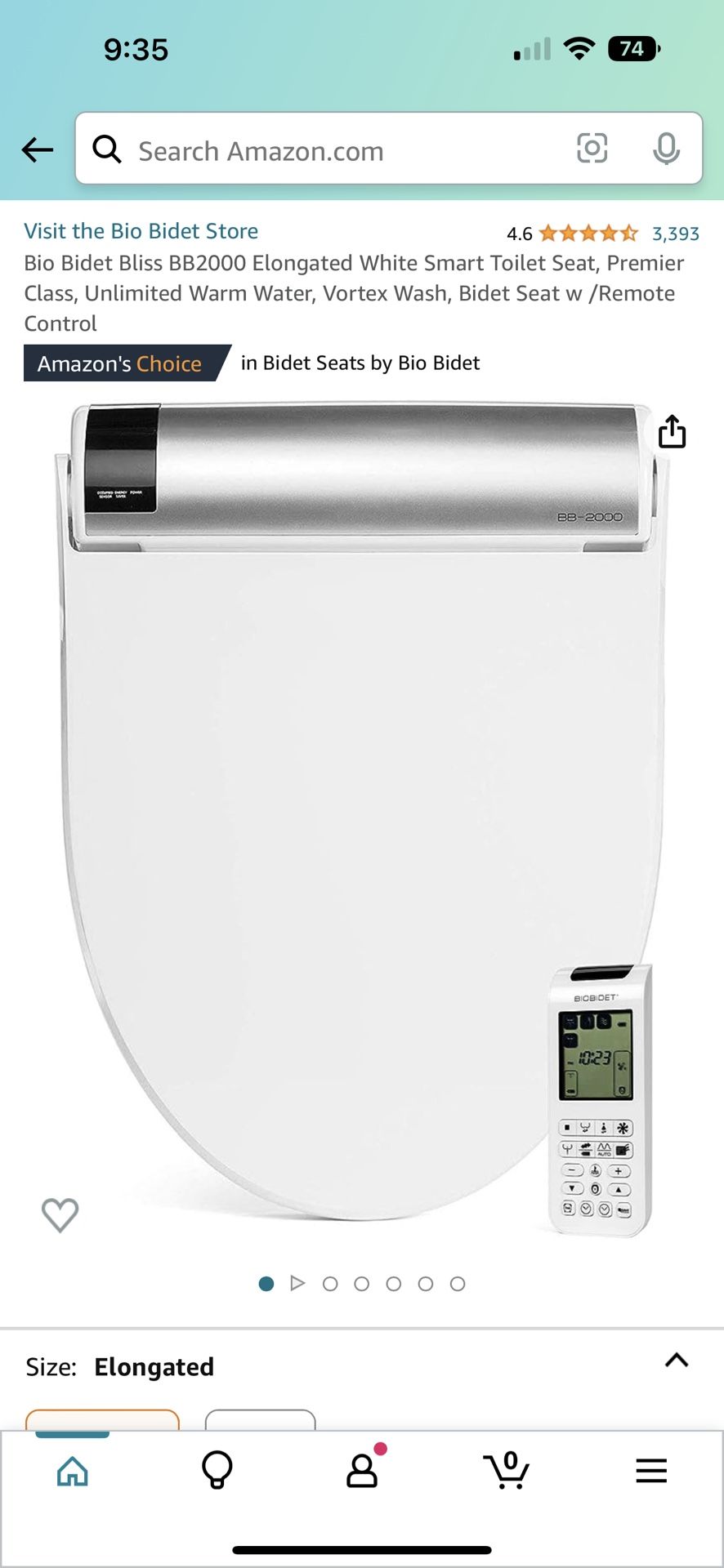 Bio Bidet Bliss BB2000 Elongated White Smart Toilet Seat, Premier Class, Unlimited Warm Water, Vortex Wash, Bidet Seat w /Remote Control