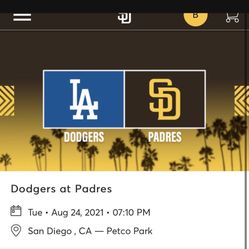 Padres Versus Dodgers - 2 Tickets - Field Level - Section 111, Row 18 -behind Padres Dugout 