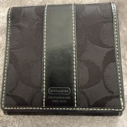 Coach Signature Black Monogram Canvas Wallet EUC! 4” X 4”