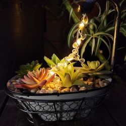 NEW-Farmhouse Solar Bathtub With Faux Succulent - Table Top Decor - Yard Art - Patio Decor