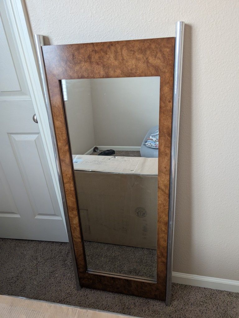 Mid Century Burlwood Hanging Mirror