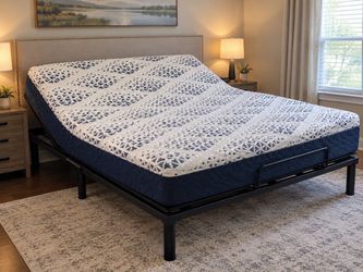 King Size Adjustable Bed Frame and Mattress Like New