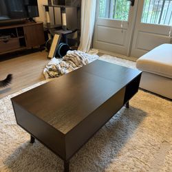 Modern Lift-Top Coffee Table w/ Storage – Dark Wood 