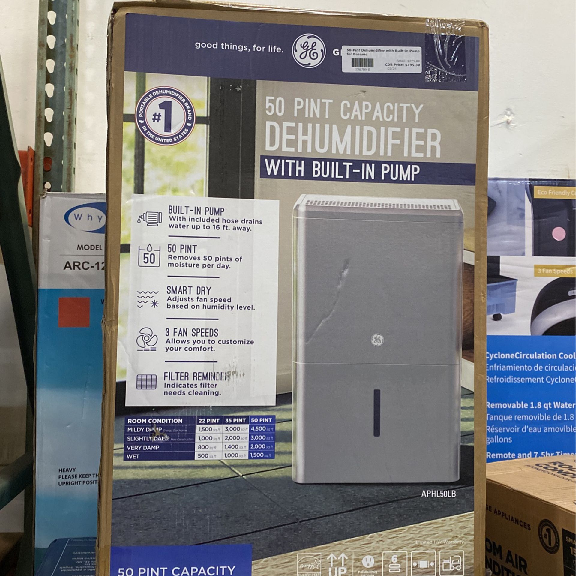 50-Pint Dehumidifier with Built-in Pump for Baseme