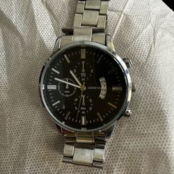 Geneva Black Dial Silver Band Watch