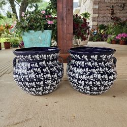 Talavera Blue Clay Pots, Planters,Plants, Pottery $55 cada uno.