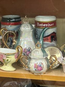 Vintage Iridescent Tea Set with Gold Trim