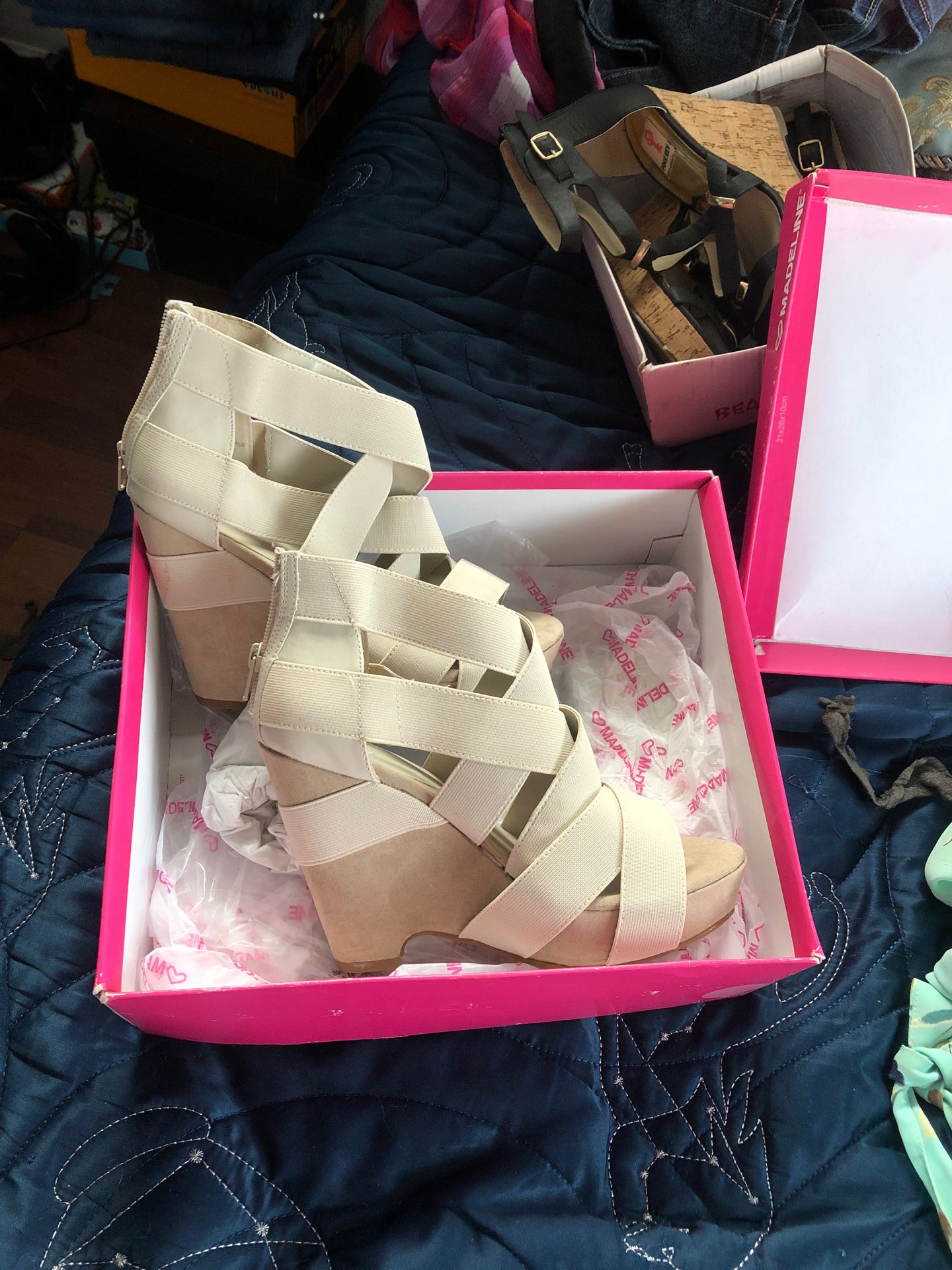 New wedges beige color size 7