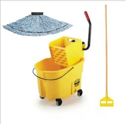 New!!! Rubbermaid WaveBrake 35 Qt. Plastic Mop Bucket with Wringer , Maximizer #24 Blend Mop Head and Mop Head