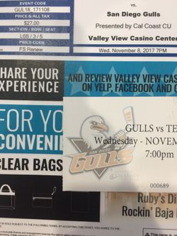 Tickets to SD Gulls Game Tonight!!