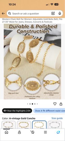 Gold Boho Western Chain Belt for Women