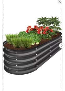 4x2x1ft Outdoor Raised Metal Oval Garden Bed Planter Box for Vegetables Flowers