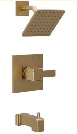 Replacement for Delta Shower Trim Kit Modern 14 Series, All Metal Tub Shower Faucet Set, 6-Inch Brushed Gold Shower Head and Handle Set(Valve and Cart