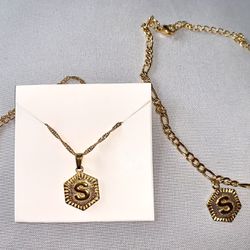 Initial S Necklace & Anklet Gold Plated
