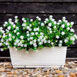 Brand New Artificial Flowers for Outdoors Fake Plants - 12 PCS Bundles Outside Face Spring Greenery UV Resistant No Fade Faux Bushes Daffodils Shrubs 