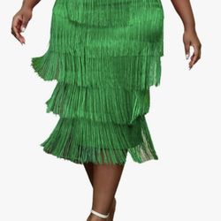 New W Tags Women's High Waist Fringed Tiered Bodycon Pencil Midi XL Skirt 