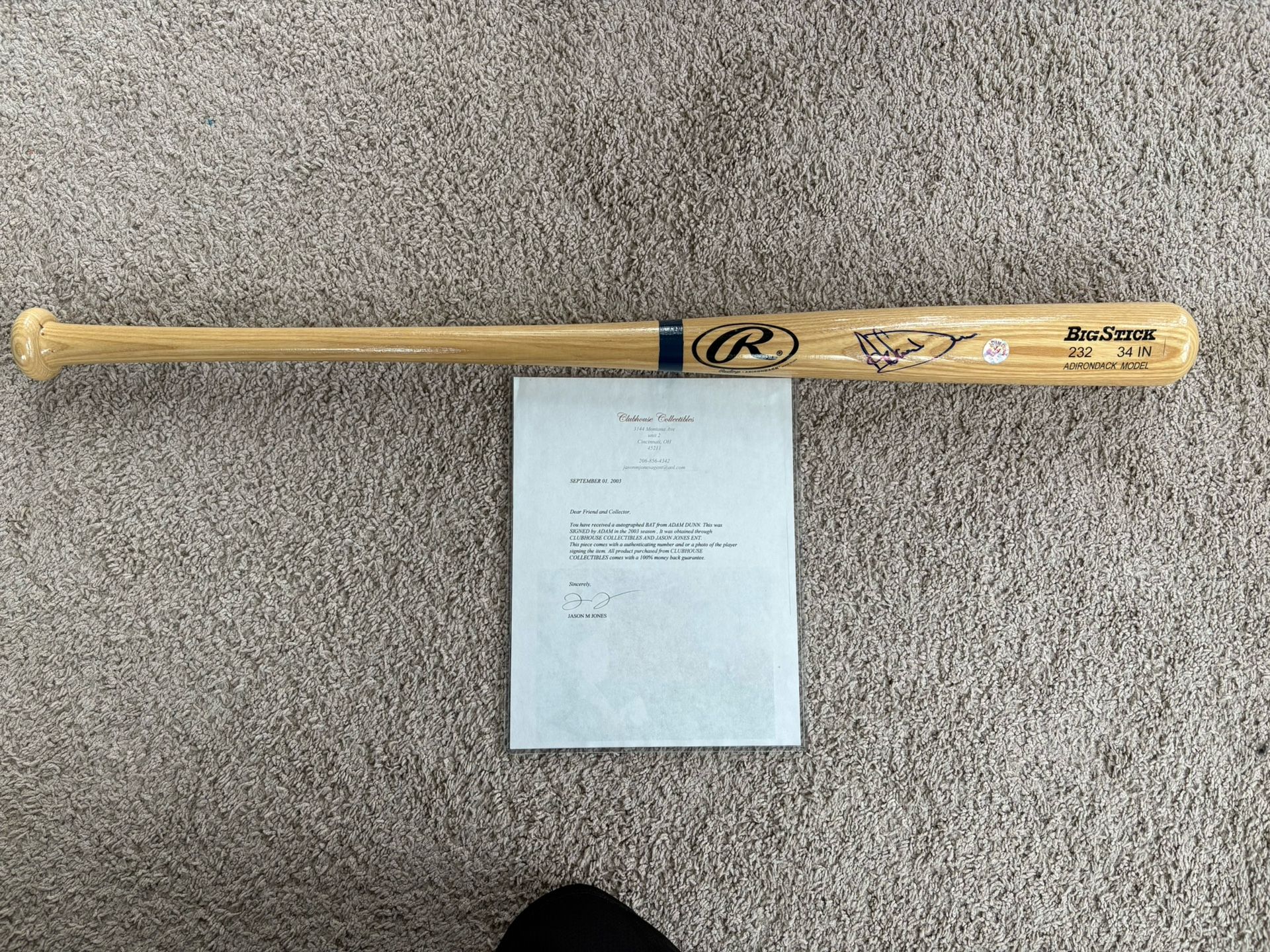 Adam Dunn Signed Baseball Bat With COA