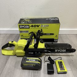 RYOBI 40V HP Brushless 14 in. Battery Chainsaw with 4.0 Ah Battery and Charger