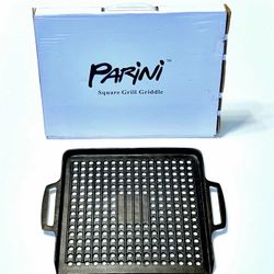 PARINI 11.5" Cast Iron Square Grill Griddle, Pre-Seasoned/Ready For Use