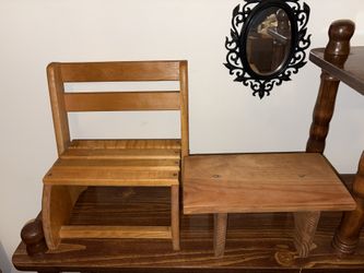 Wooden Mini Chair (Flip-Down Seat) + Mini Wooden Stool