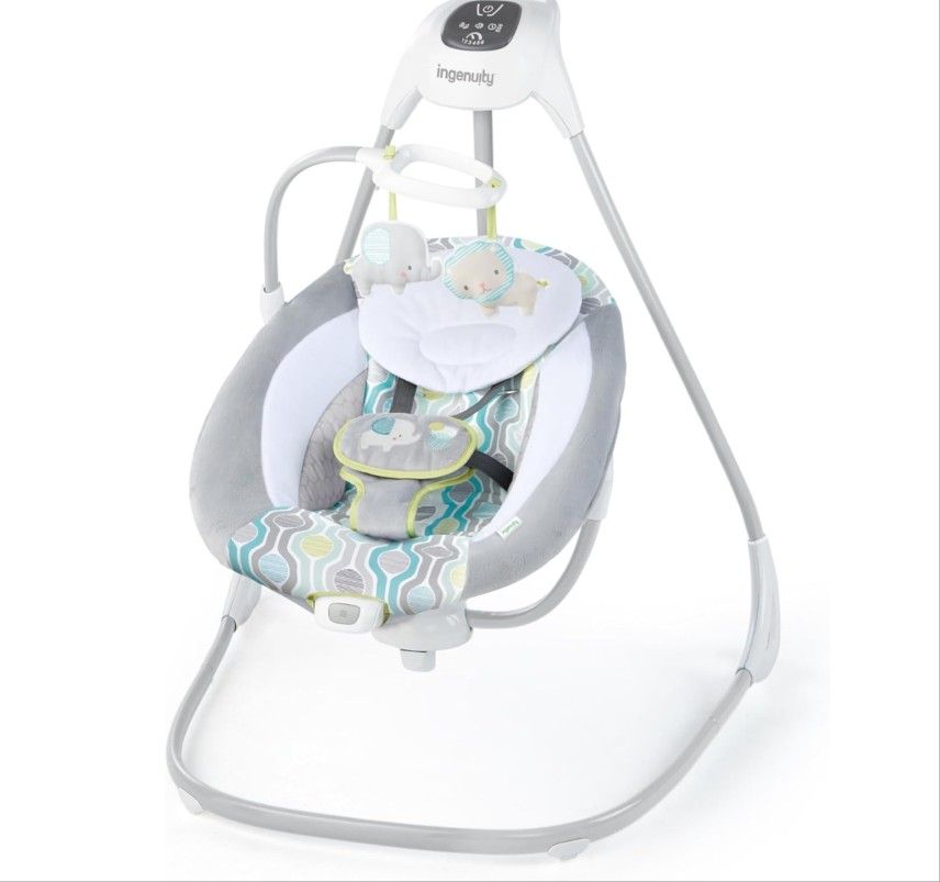 Ingenuity SimpleComfort Lightweight Compact 6-Speed Multi-Direction Baby Swing, Vibrations & Nature Sounds, 0-9 Months 6-20 lbs (Everston)