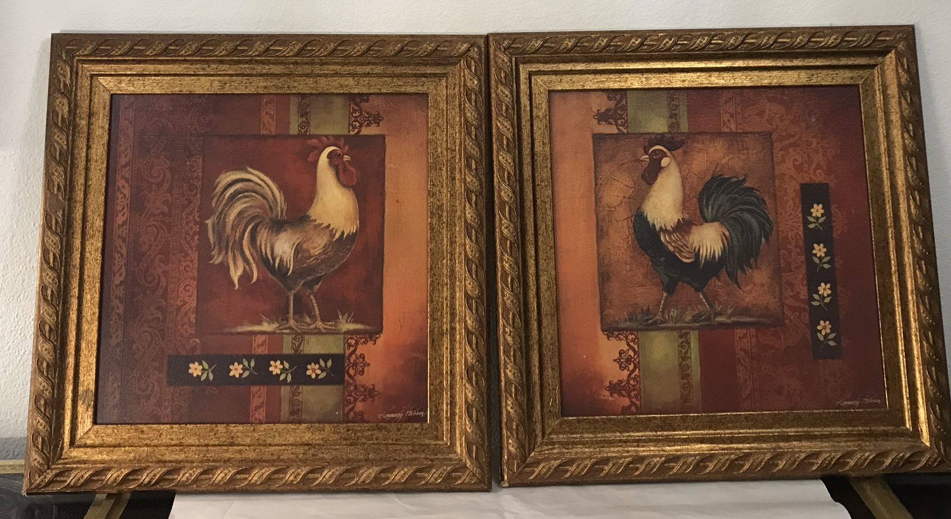 Set of 2 rooster Pictures 23” x 22”
