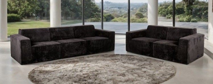 Brand New Black Corduroy Compressed Foam Sofa & Loveseat