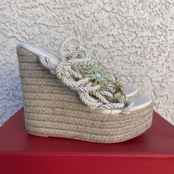 Platform Wedge Gold Sun Strappy Sandals 
