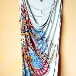 Christian Audigier Y2K Vintage Sleeveless Dress Tunic Top Shirt Women's Size M Medium/ Ed Hardy Tank Dress With Necklace 
