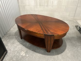 Oval Wood Coffee Table with Lower Shelf