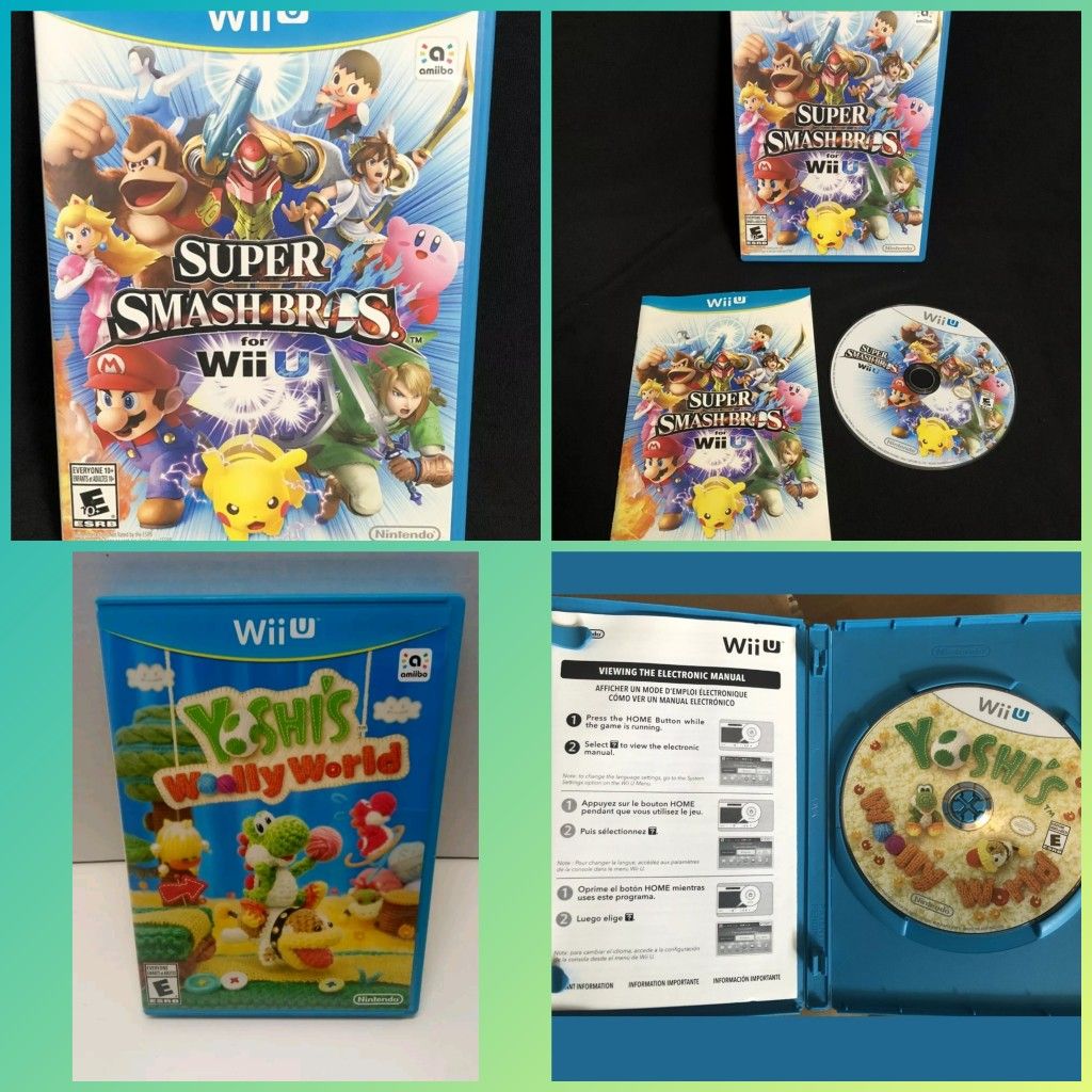 NINTENDO WII U VIDEO GAMES SMASH BROS YOSHI'S WOOLY WORLD 2 PC LOT RARE