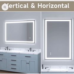 32x48 Inch White Framed LED Bathroom Mirror with Anti-Fog $140