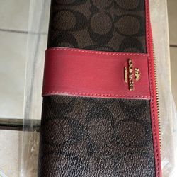 Coach Red & Monogram Zip Wallet 