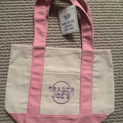 Trader Joe's Mini Canvas Tote Bag Spring 2026 Pink NWT