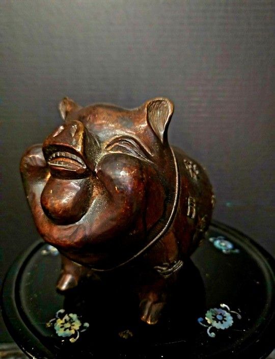Antique Bronze Pig Statue Is Prominent Symbol Of Wealth ,Prosperity, and Good Fortune. 