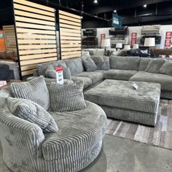 Gray Fabric Sectional Couch 🌟 In Teddy Bear Fabric Corduroy ⭐$39 Down Payment with Financing ⭐ 90 Days same as cash