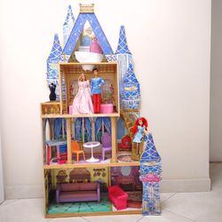 KidKraft Princess Castle Royal Dream Doll House + 2 Princess Barbies + Prince Charming