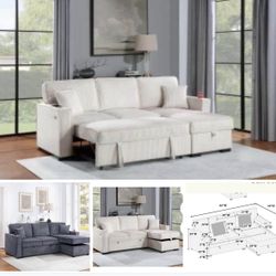 $379. 2-P Convertible Sectional  Sleeper Sofa W/ Cupholder Sofa Storage & USB Ports  89”x 59”X36”H