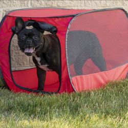 Vibrant Life Soft-Sided 32" Pop-up Mesh Dog Kennel, Red,
