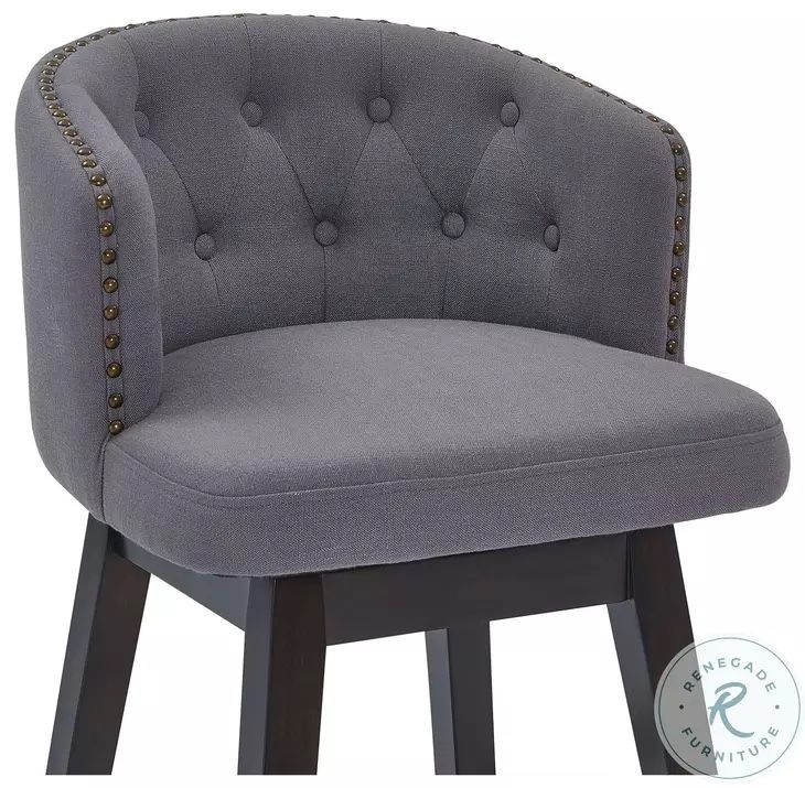 Armen Living Celine 26" Counter Height Swivel Gray Fabric and Espresso Wood Bar Stool LCCIBAESGR26