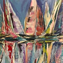 Several paintings various sizes most are large approximately 35” x 57”