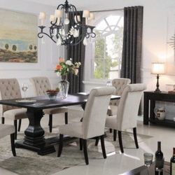 Brand New Rustic Antique Black  Elegant 7pc Dining Table Set 