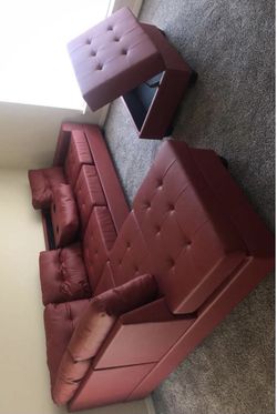 New Heights Red Sectional with Ottoman