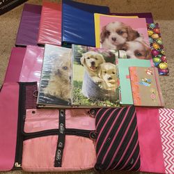 Mega Collection Assortment Bundle of School Supplies, Binders, Folders, Pencil Cases, Pouches, Colorful, Puppies, Girly